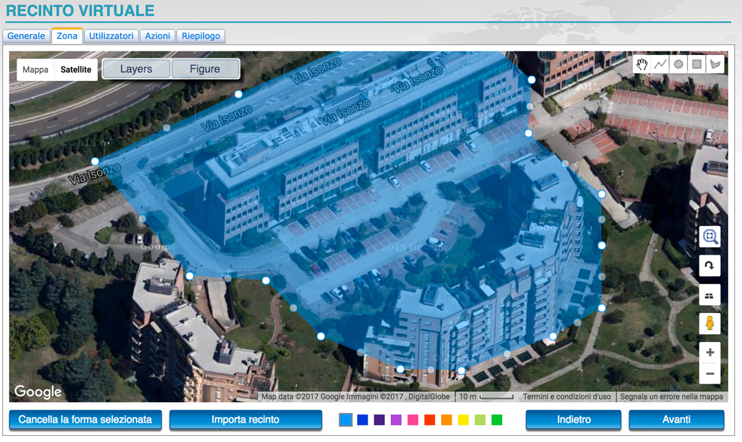 imposta recinti virtuali complessi e visualizzali in Google Maps o Google Earth