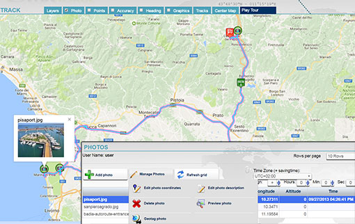 Upload in the tracking platform any geo-referenced photo or picture