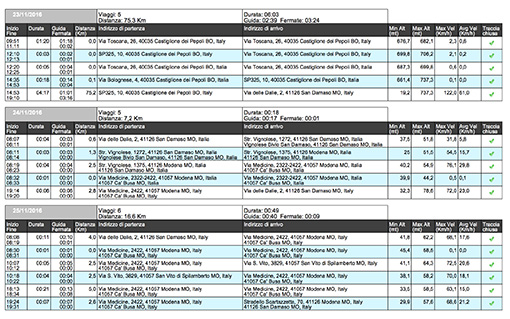 analizza i percorsi attraverso rapporti dettagliati e statistiche inviati automaticamente al termine di ogni viaggio