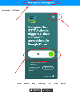ifttt you made a new applet with mywakes