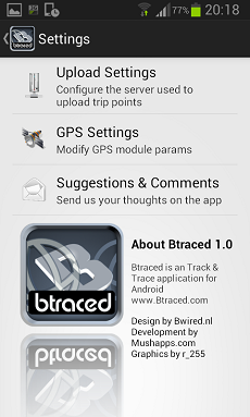 btraced tracking app per smartphone android